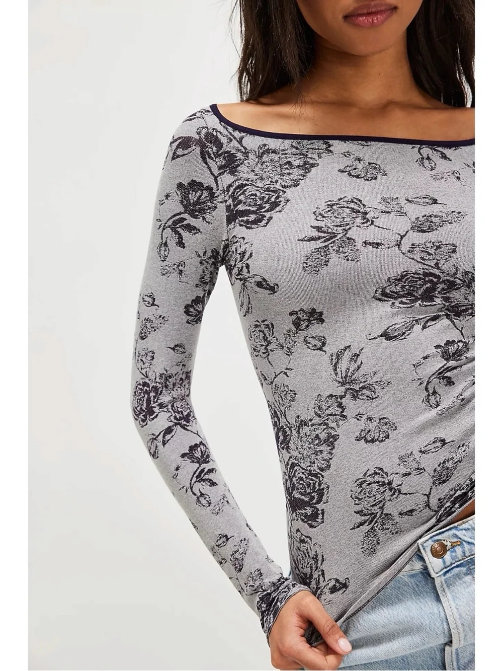 Free People 90s Y2K Rosey Layering Seamless Long Sleeve Nightshade Medium Large